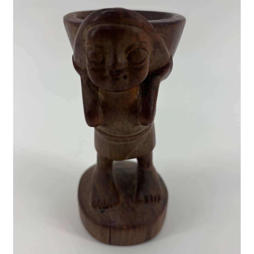 Vintage Indonesian Offering Figurine Hand Carved Wooden Art Statue